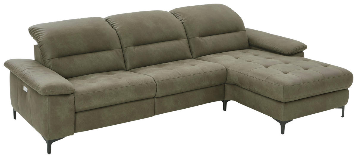 ECKSOFA in Mikrofaser Olivgrün  - Chromfarben/Olivgrün, Design, Textil/Metall (280/184cm) - Pure Home Comfort