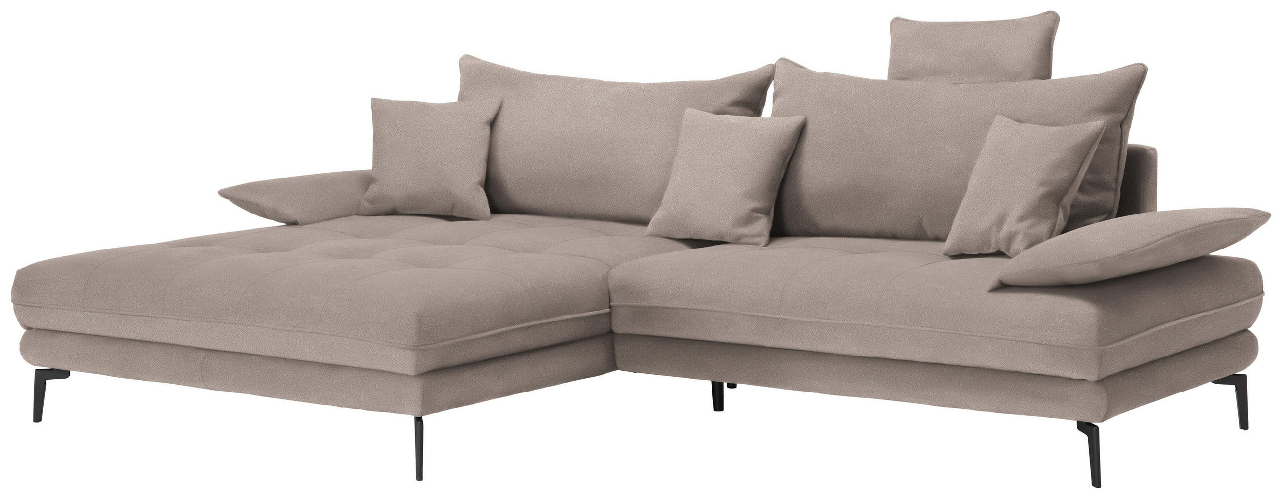 ECKSOFA in Flachgewebe Hellbraun  176/292 cm  - Hellbraun/Schwarz, MODERN, Textil/Metall (176/292cm) - Carryhome