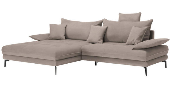 ECKSOFA in Flachgewebe Hellbraun  - Hellbraun/Schwarz, MODERN, Textil/Metall (173/297cm) - Carryhome