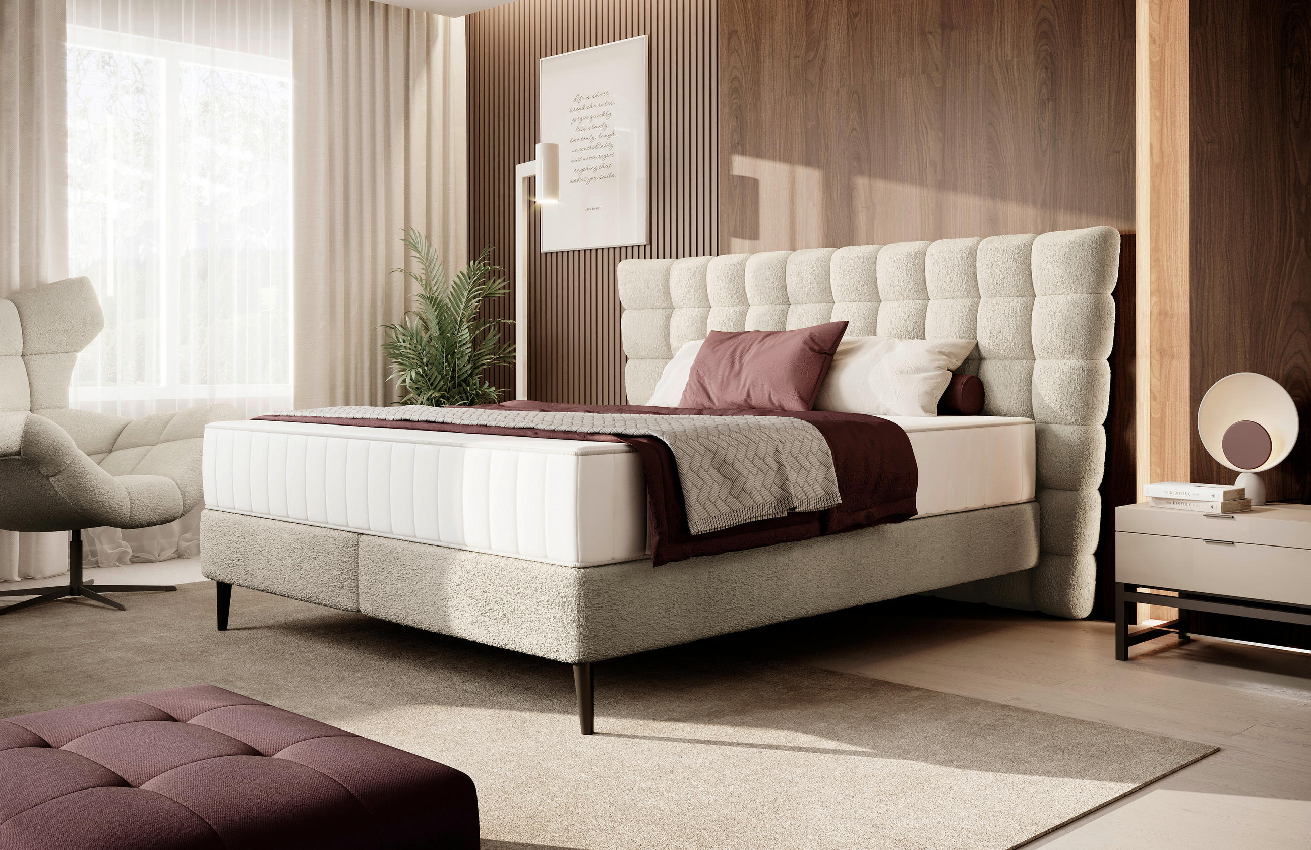 BOXSPRINGBETT 180/200 cm in Beige - Beige/Schwarz, Design, Holz/Holzwerkstoff (180/200cm) - Esposa