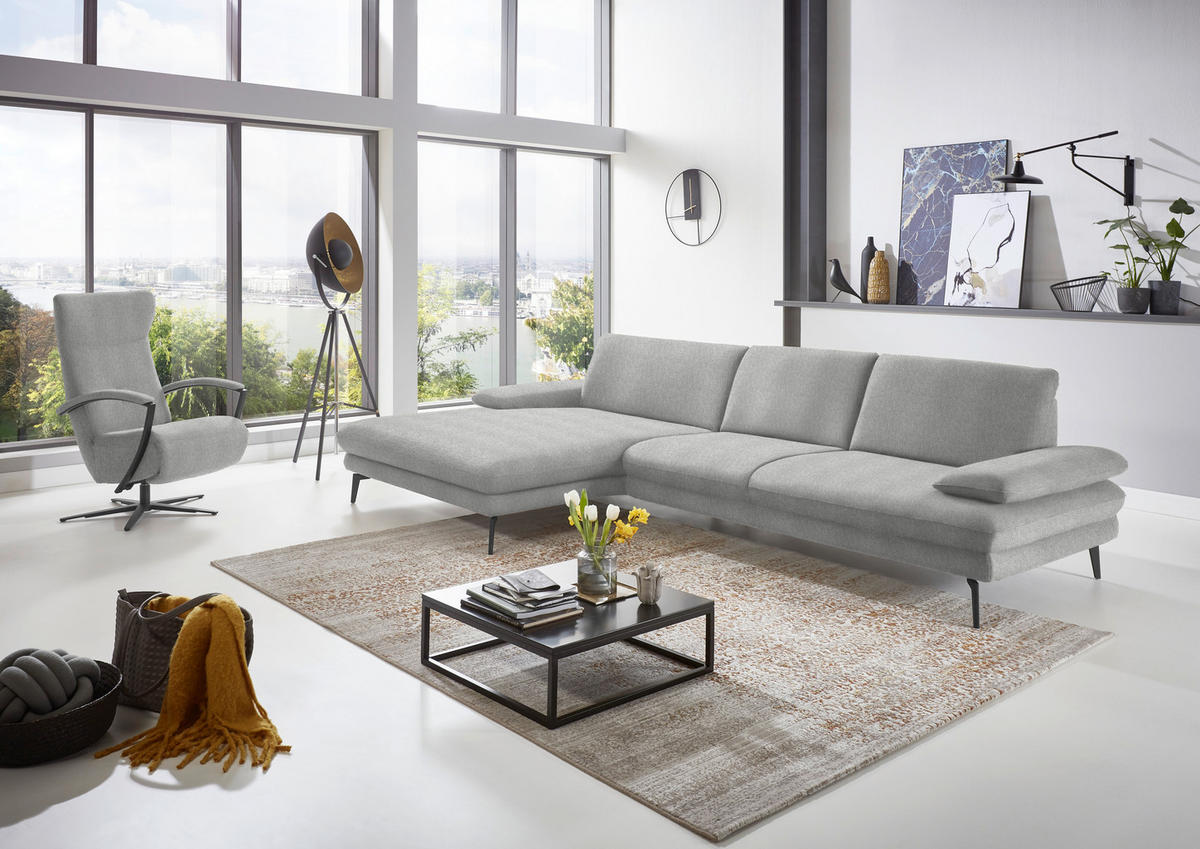 ECKSOFA in Chenille Ecru  - Ecru/Schwarz, Design, Textil/Metall (180/310cm) - Dieter Knoll
