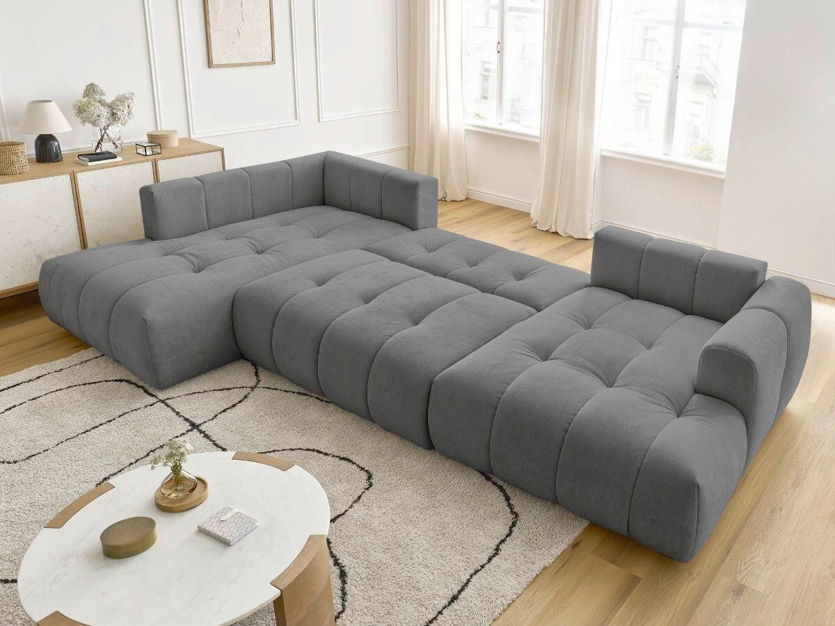 WOHNLANDSCHAFT  FUJI  Dunkelgrau Leinenoptik  - Dunkelgrau/Schwarz, MODERN, Kunststoff/Textil (204/377/160cm)