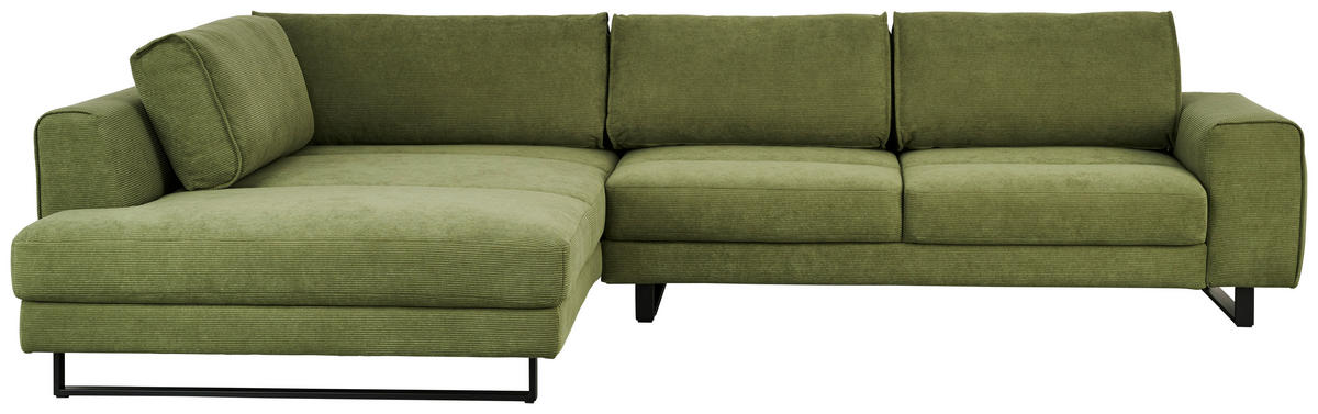 ECKSOFA Cord Olivgrün  - Schwarz/Olivgrün, Design, Textil/Metall (211/314cm) - Sedda