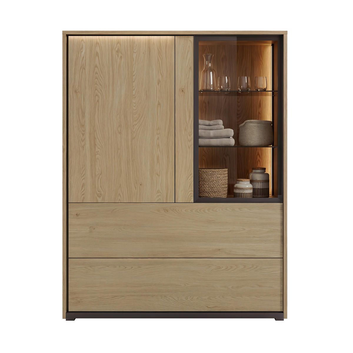 HIGHBOARD FRAME 100/131/40 cm 2 Schublade(n)  - Eichefarben/Schwarz, Modern, Glas/Holzwerkstoff (100/131/40cm) - Stylife