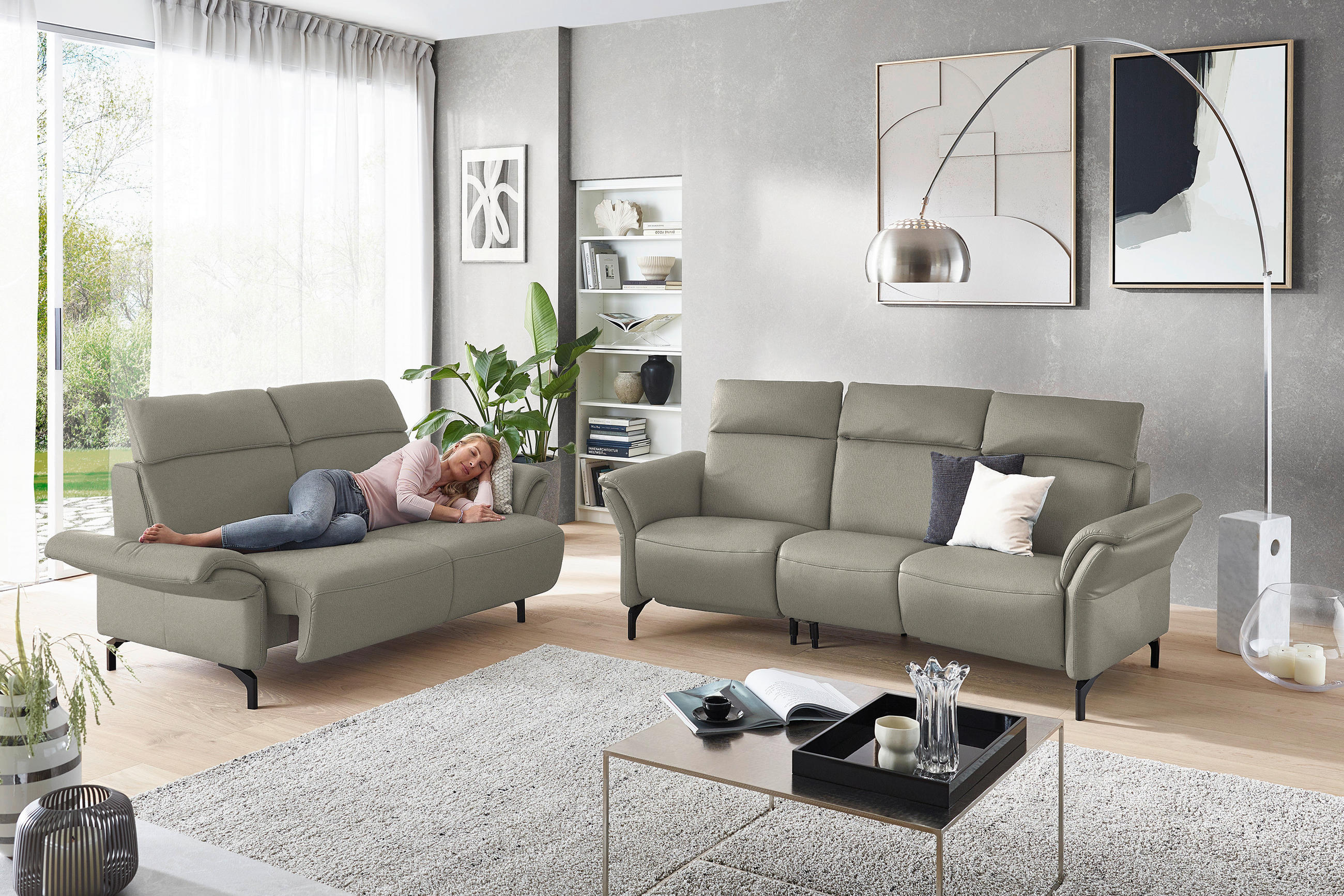2-SITZER-SOFA Hellgrau Echtleder  - Hellgrau/Schwarz, KONVENTIONELL, Leder/Metall (178/103/95cm) - Dieter Knoll
