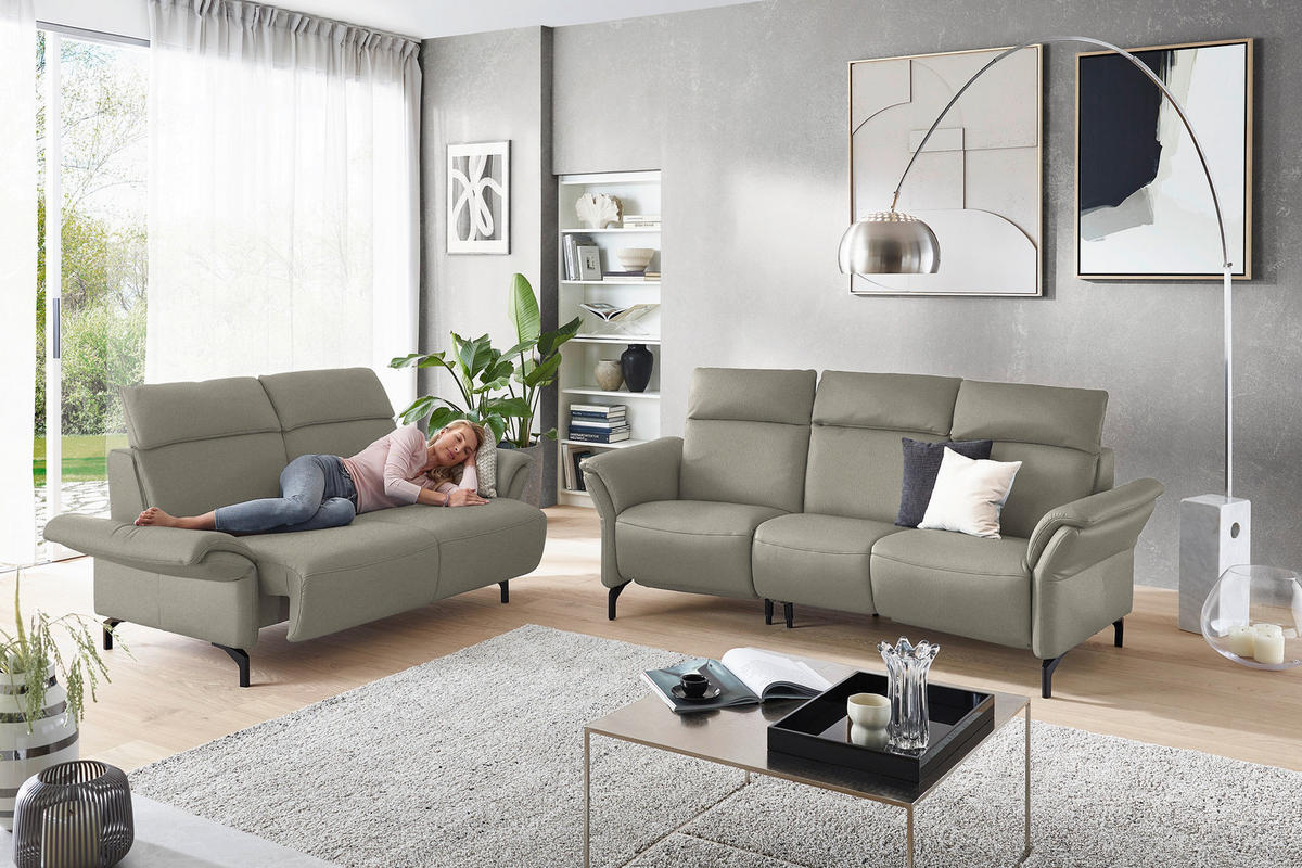 2-SITZER-SOFA in Echtleder Hellgrau  - Hellgrau/Schwarz, Konventionell, Leder/Metall (178/103/95cm) - Dieter Knoll