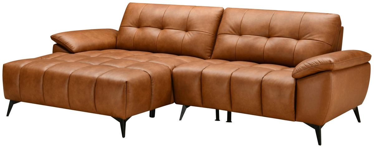 ECKSOFA Lederlook Echtleder Cognac  - Cognac/Schwarz, Design, Leder/Textil (266/86/120cm) - MID.YOU