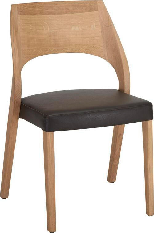 STUHL Echtleder Eichefarben, Dunkelbraun Wildeiche massiv  - Eichefarben/Dunkelbraun, Natur, Leder/Holz (54/86/61cm) - Voglauer