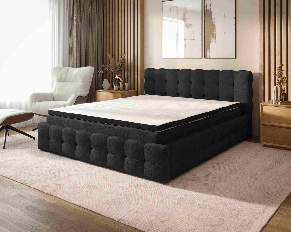 POLSTERBETT 200/200 cm,  in Anthrazit, Matratze, gepolstertes Kopfteil, Lattenrost, Bettkasten, Topper, H3 + H3 = fest  - Anthrazit/Schwarz, MODERN, Holz/Kunststoff (200/200cm) - Chameo
