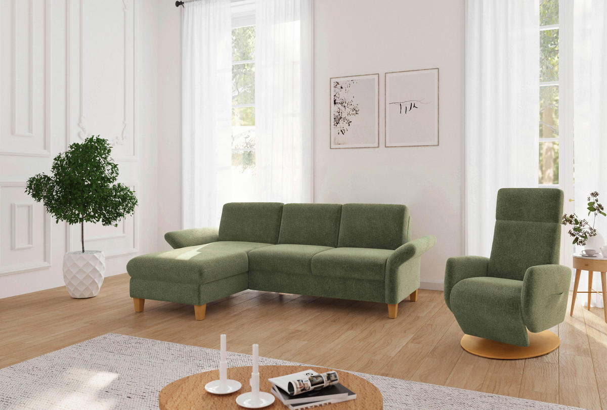 ECKSOFA ROCHELLE E Hellgrün Flachgewebe  - Eichefarben/Hellgrün, KONVENTIONELL, Holz/Textil (164/251cm) - Sit & More