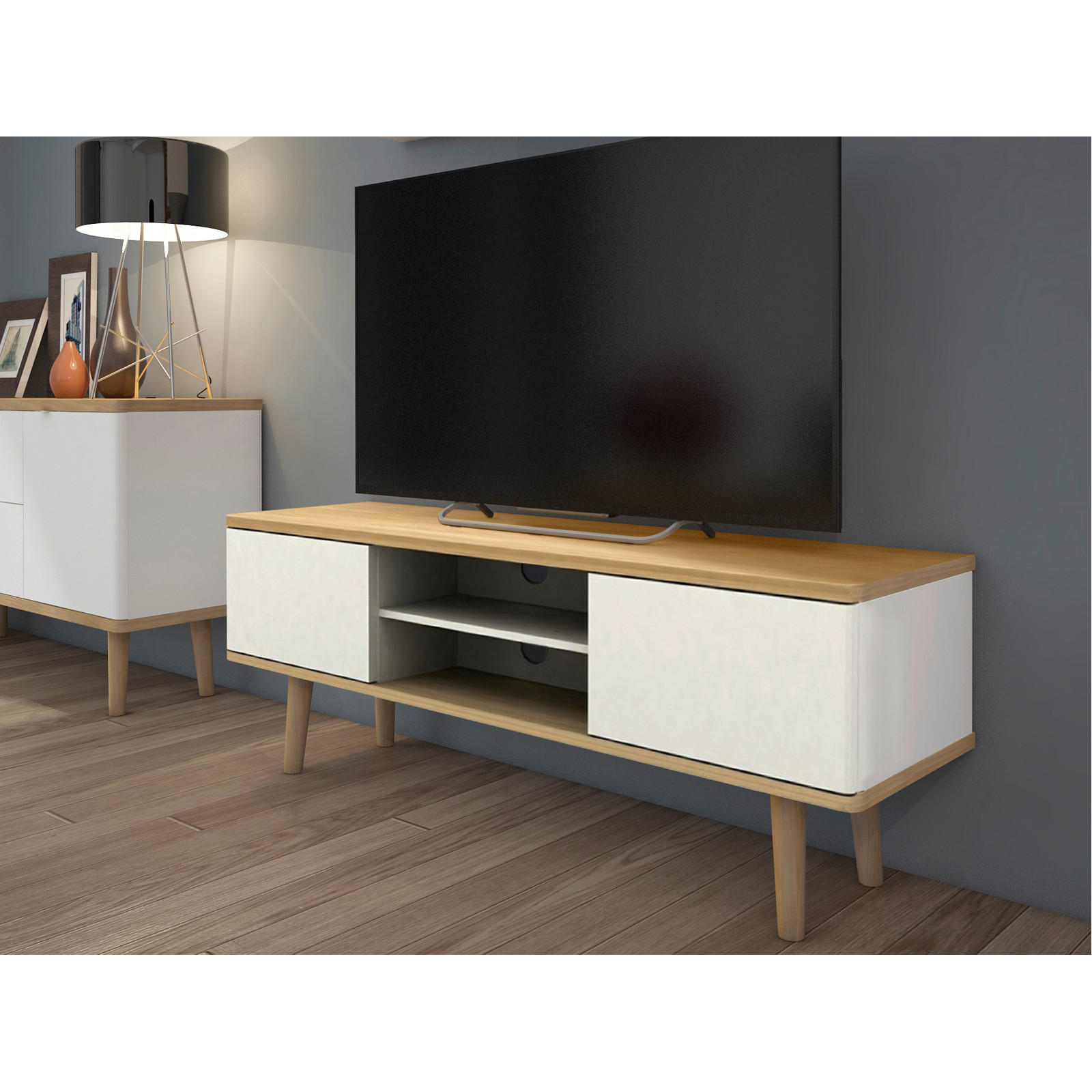 LOWBOARD Alandra  in 140/52/39 cm  - Eichefarben/Creme, Design, Holzwerkstoff (140/52/39cm) - MID.YOU