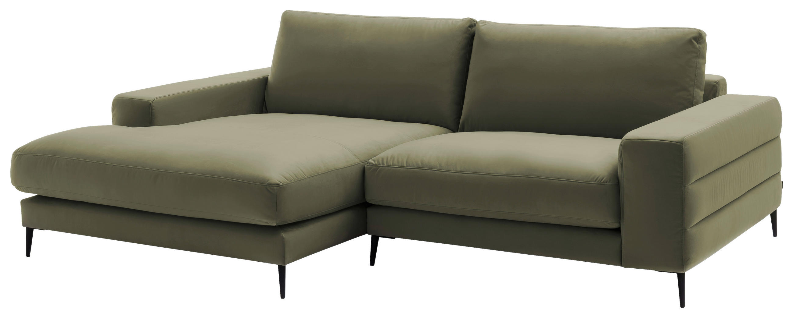 ECKSOFA  in Velours Olivgrün  177/253 cm  - Schwarz/Olivgrün, Design, Textil/Metall (177/253cm) - Dieter Knoll