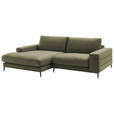 ECKSOFA  in Velours Olivgrün Rücken echt  177/253 cm  - Schwarz/Olivgrün, Design, Textil/Metall (177/253cm) - Dieter Knoll