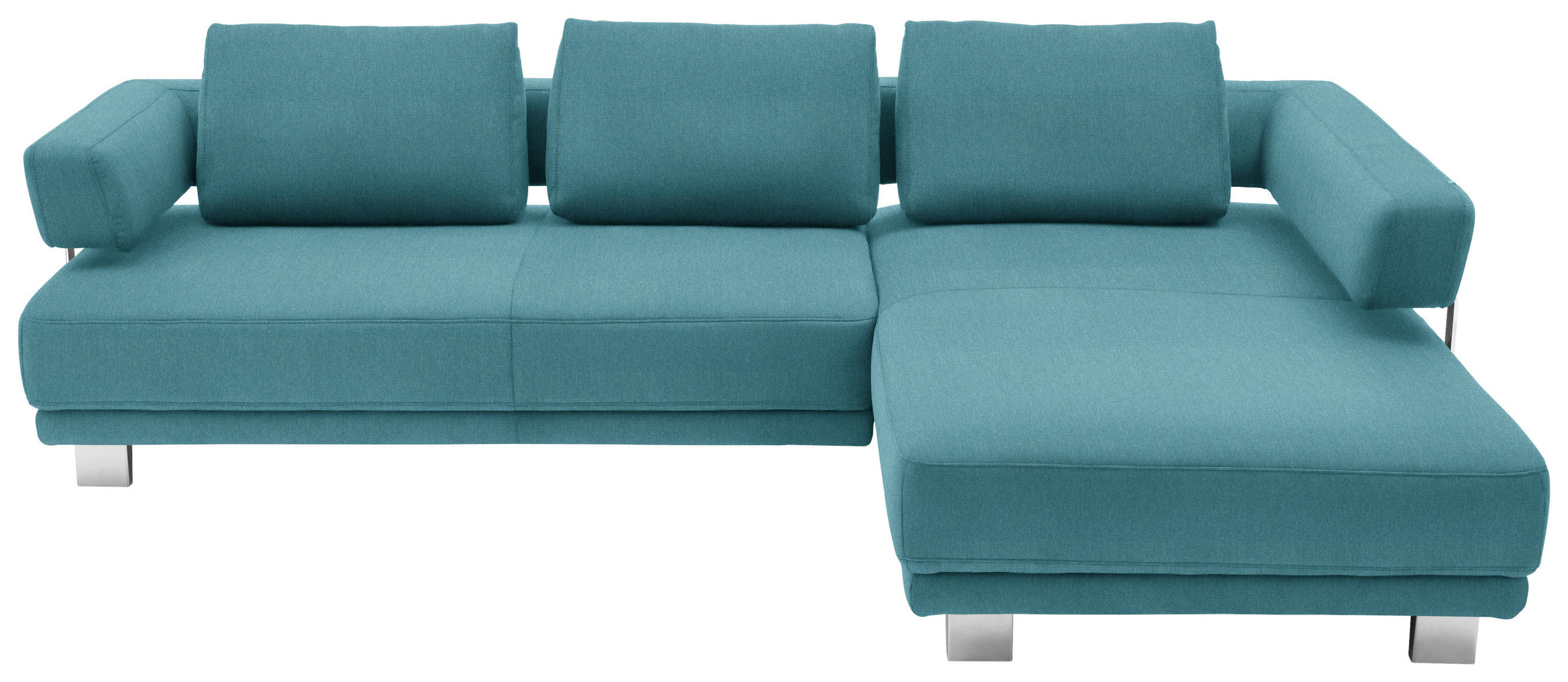 ECKSOFA Petrol Chenille - Chromfarben/Petrol, Natur, Textil/Metall (297/214cm) - Valdera