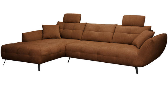 ECKSOFA Dunkelorange Chenille Armlehnenkissen, Rücken echt, Sitztiefenverstellung  - Dunkelorange/Schwarz, KONVENTIONELL, Textil/Metall (215/313cm) - Hom`in