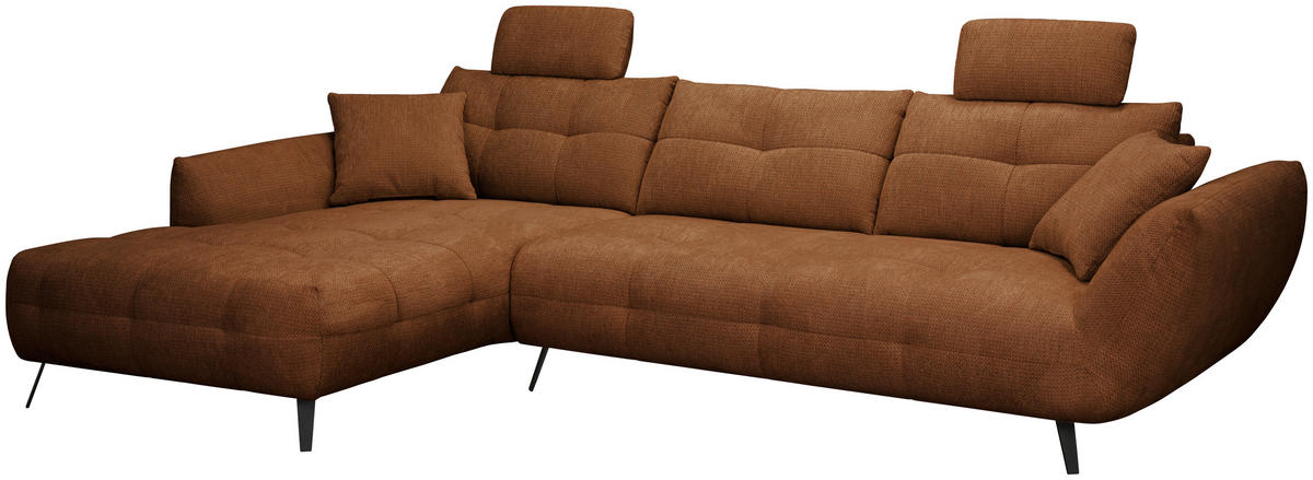 ECKSOFA Dunkelorange Chenille Armlehnenkissen, Rücken echt, Sitztiefenverstellung  - Dunkelorange/Schwarz, KONVENTIONELL, Textil/Metall (215/313cm) - Hom`in