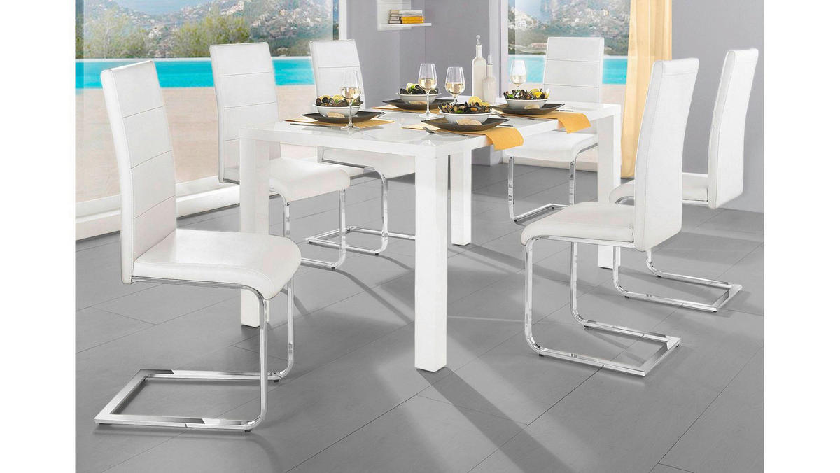 STUHL - Silberfarben/Weiß, Design, Leder/Metall (42/103/44cm) - MID.YOU