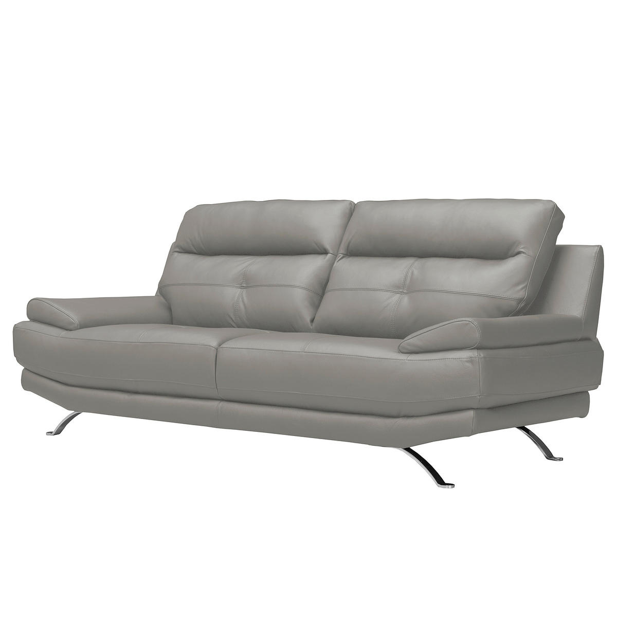 3-SITZER-SOFA Echtleder Grau  - Chromfarben/Grau, Design, Leder/Metall (225/92/99cm) - Livetastic