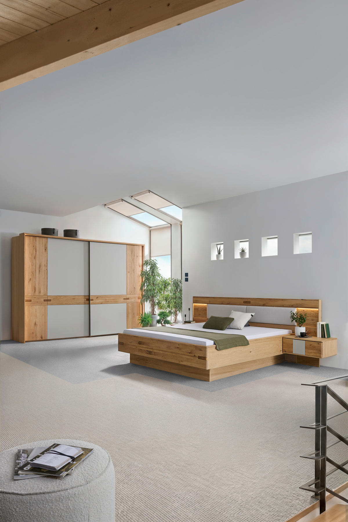 SCHWEBETÜRENSCHRANK  in Kaschmir, Eiche Bianco  - Kaschmir/Eiche Bianco, Design, Glas/Holz (296/214/67cm) - Linea Natura