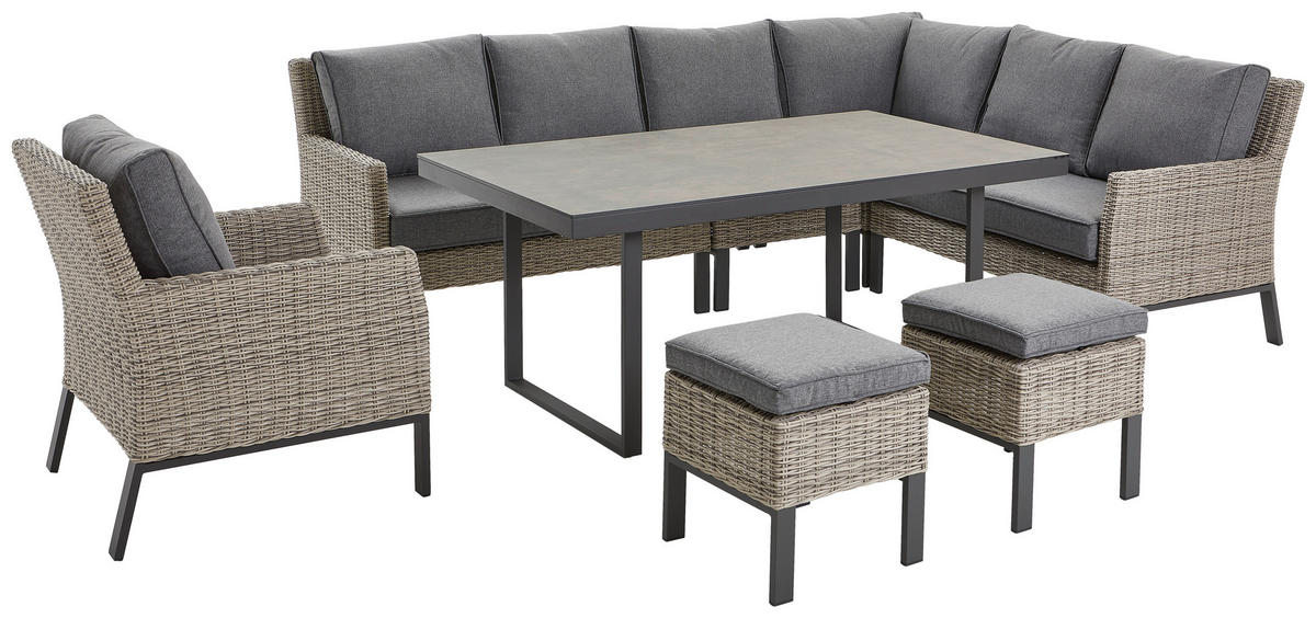 LOUNGEGARNITUR 259/199 cm Aluminium  - Dunkelgrau/Hellgrau, Design, Kunststoff/Textil (259/199cm) - Amatio