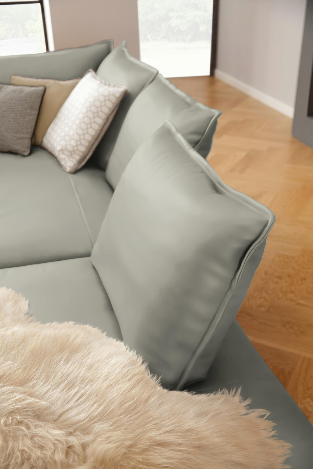 ECKSOFA in Echtleder Weiss  - Weiss/Schwarz, Design, Leder/Metall (340/272cm) - W.Schillig