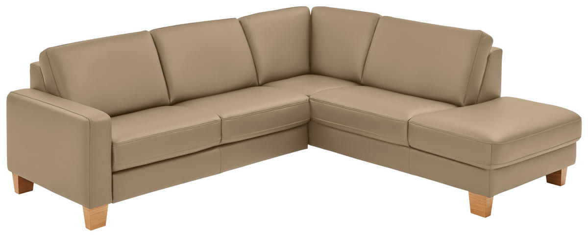 ECKSOFA in Echtleder Greige  257/235 cm  - Eiche Bianco/Greige, KONVENTIONELL, Leder/Holz (257/235cm) - Valdera
