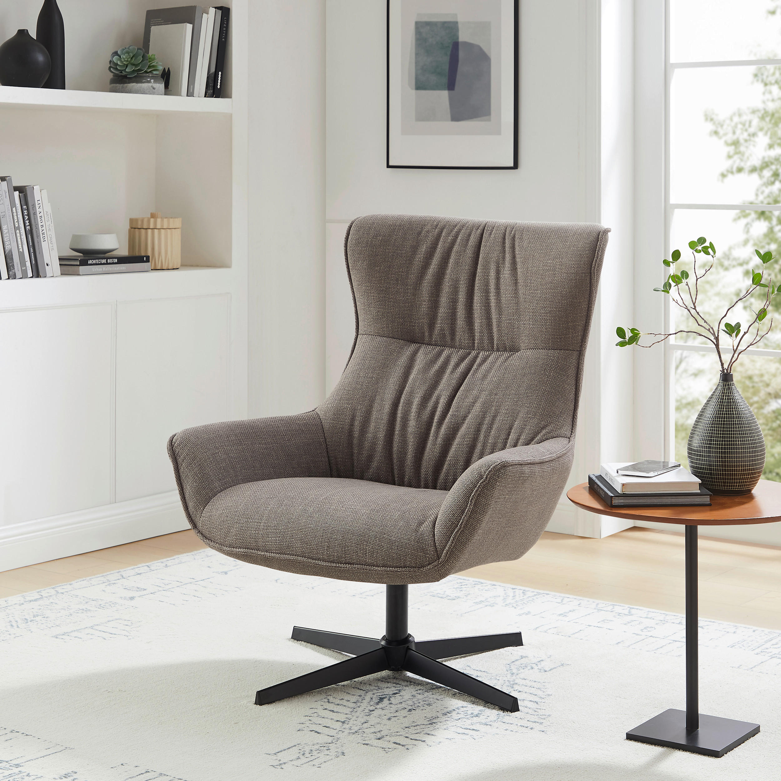 SESSEL in Struktur Taupe  - Taupe/Schwarz, MODERN, Textil/Metall (85/103/83cm) - Livetastic