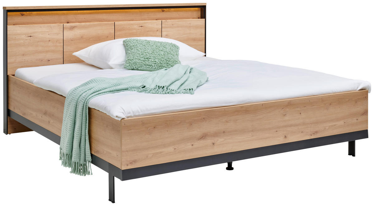 BETT 180/200 cm  in Schwarz, Eiche Artisan  - Schwarz/Eiche Artisan, Design, Metall (180/200cm) - Voleo