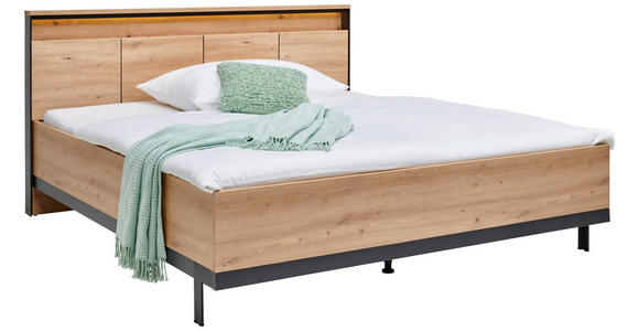 BETT 180/200 cm in Schwarz, Eiche Artisan - Schwarz/Eiche Artisan, Design, Holzwerkstoff/Metall (180/200cm) - Voleo