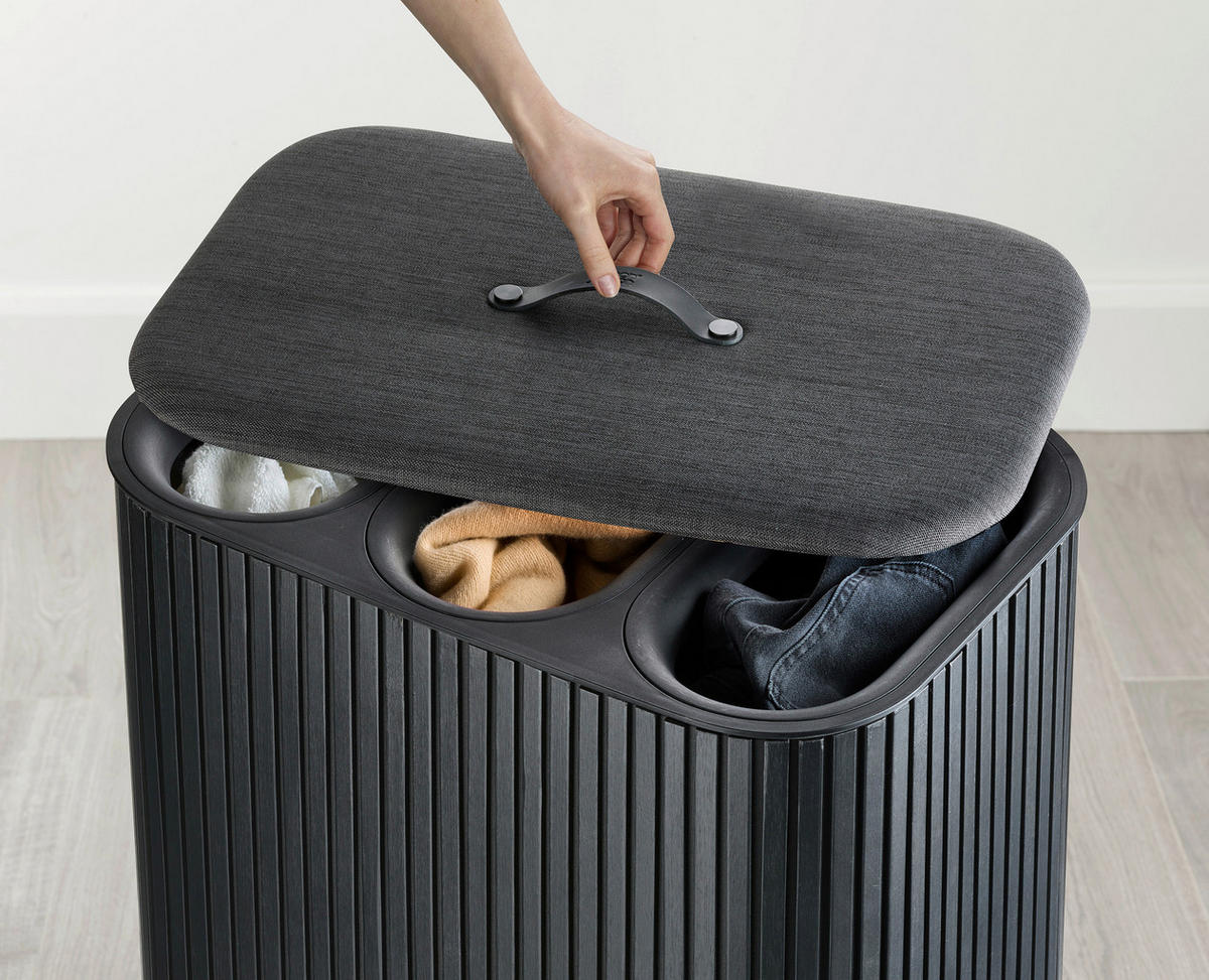 WÄSCHESAMMLER - Schwarz, Basics, Leder/Naturmaterialien (60,8/73,5/40,6cm) - Joseph Joseph
