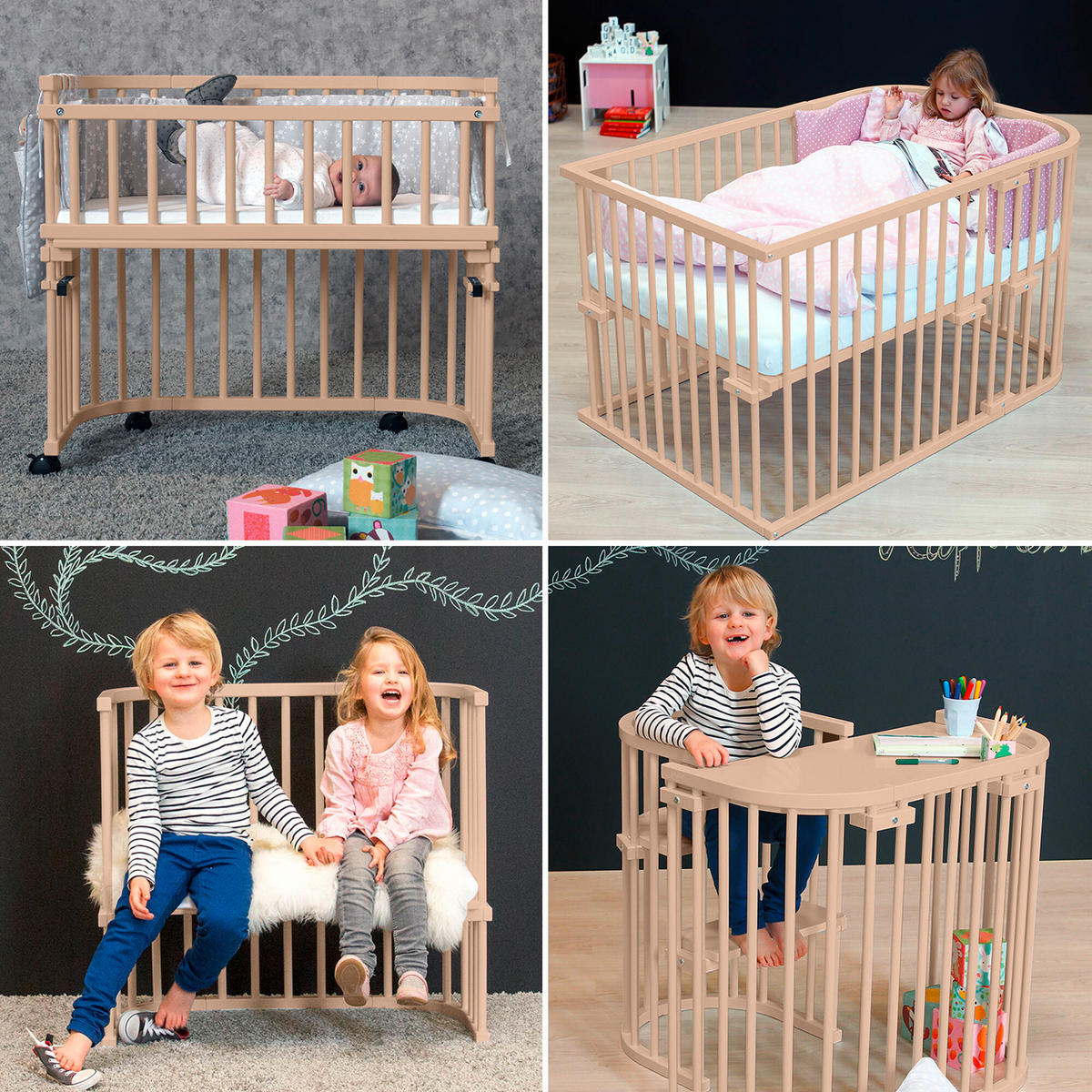 BEISTELLBETT 96/56,50/79 cm  - Beige, Basics, Holz (96/56,50/79cm) - Babybay