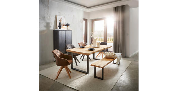 SITZBANK 160/44/40 cm Wildeiche massiv Metall  - Schwarz, Natur, Holz/Metall (160/44/40cm) - Landscape