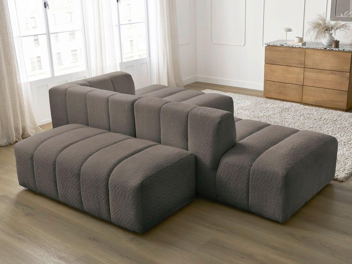 ECKSOFA Ottomane rechts  ANNECY Taupe Bouclé  - Taupe/Schwarz, MODERN, Kunststoff/Textil (262/170cm)