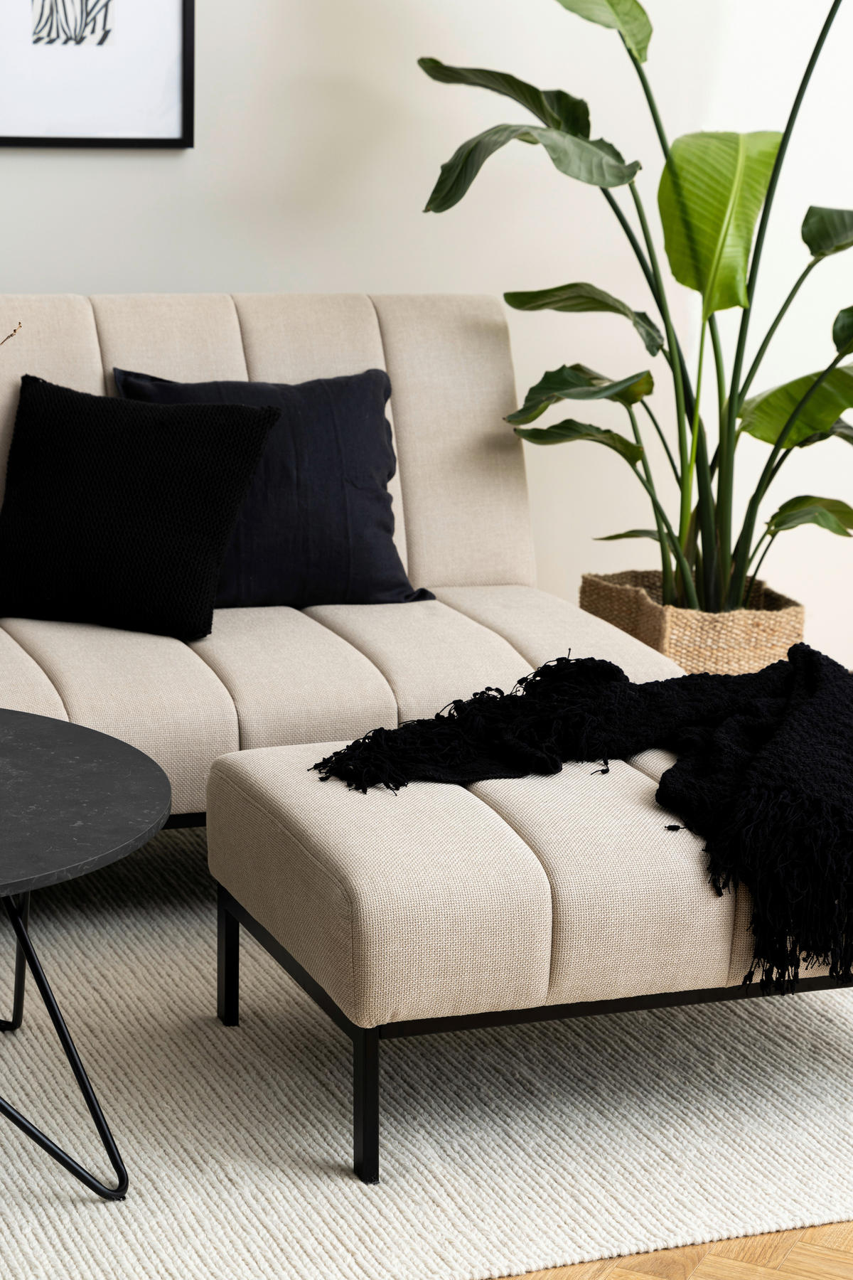 HOCKER Flachgewebe Beige  - Beige/Schwarz, KONVENTIONELL, Textil/Metall (100/41/61cm) - Carryhome