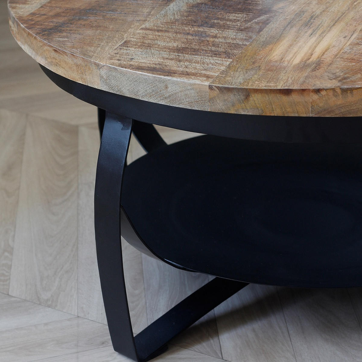 COUCHTISCH Mangoholz massiv 70/70/35 cm rund Braun  - Schwarz/Braun, LIFESTYLE, Holz/Metall (70/70/35cm) - MID.YOU
