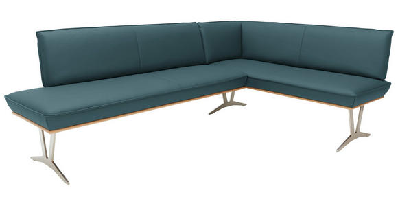 ECKBANK 237/162 cm  in Blau, Grün  - Blau/Edelstahlfarben, Design, Leder/Holz (237/162cm) - Ambiente