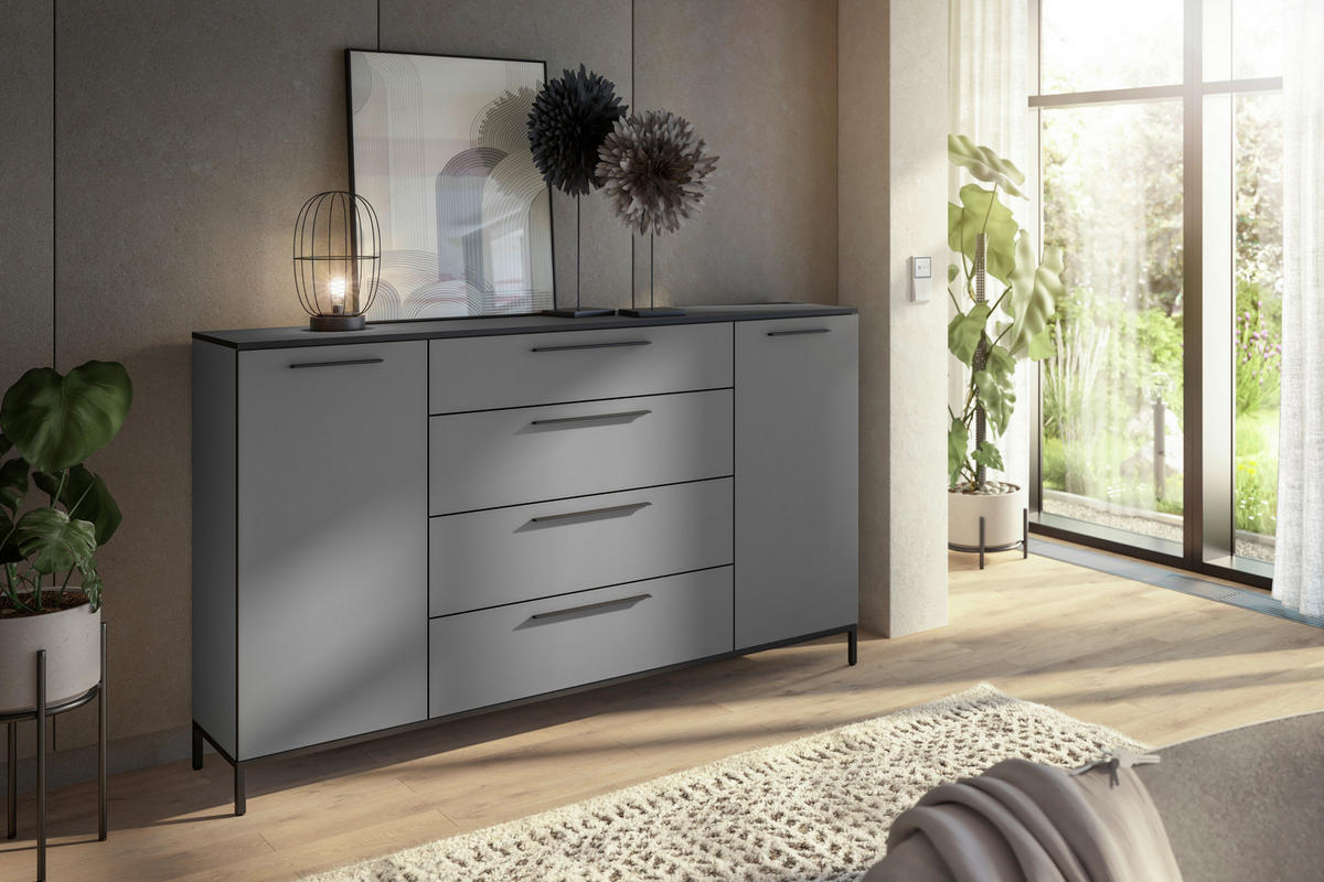 SIDEBOARD Soul  in 180/111/40 cm  - Dunkelgrau/Schwarz, MODERN, Holzwerkstoff/Metall (180/111/40cm)