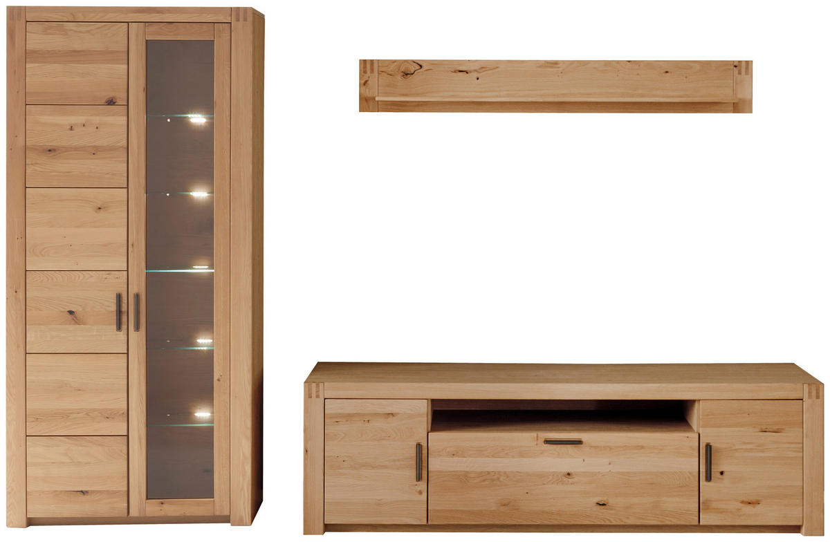 WOHNWAND 3-teilig  in Eichefarben 283/203/50 cm  - Eichefarben/Anthrazit, Design, Glas/Holz (283/203/50cm) - Livetastic