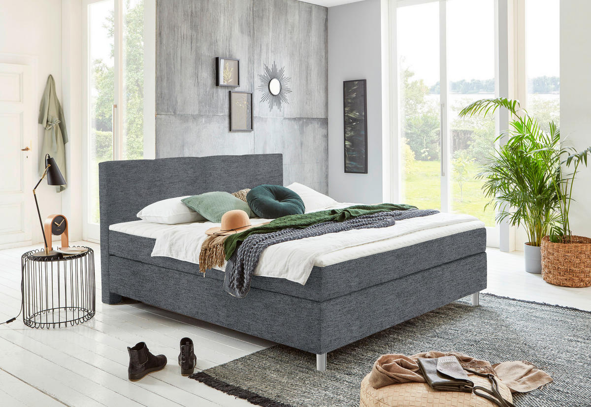 BOXSPRINGBETT 120/200 cm  in Dunkelgrau  - Chromfarben/Dunkelgrau, Konventionell, Kunststoff/Textil (120/200cm) - Hom`in