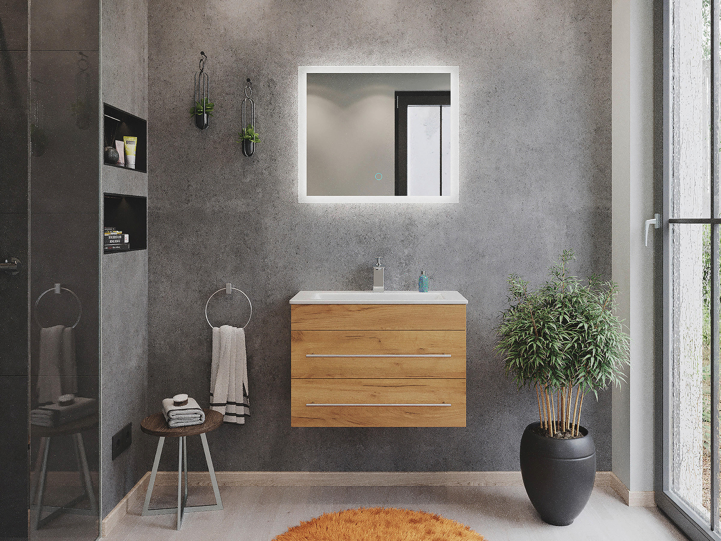 BADEZIMMER  in 70,4 cm  - Eichefarben/Silberfarben, MODERN, Keramik/Holzwerkstoff (70,4cm) - MID.YOU