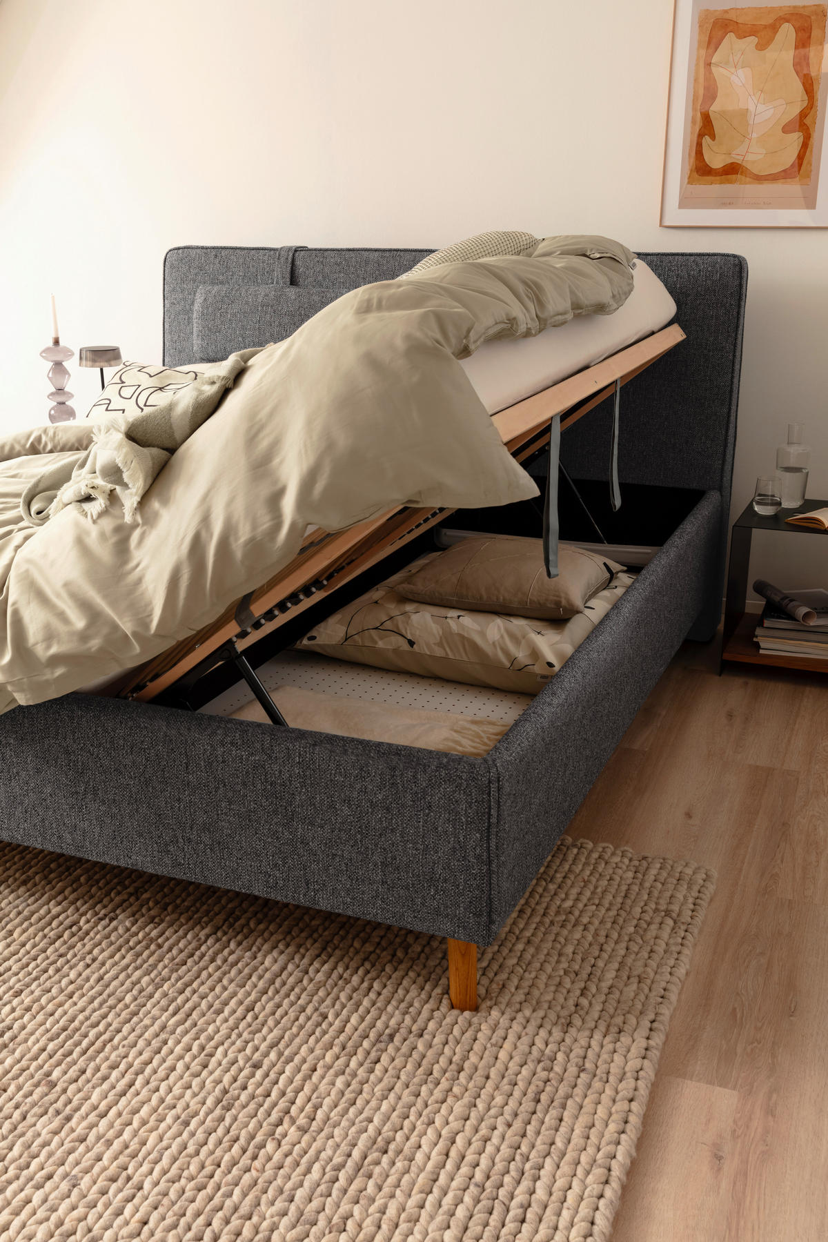 POLSTERBETT MADRID Lattenrost, Bettkasten 180/200 cm  in Olivgrün  - Birkefarben/Buchefarben, Design, Holz/Textil (180/200cm) - Schöner Wohnen