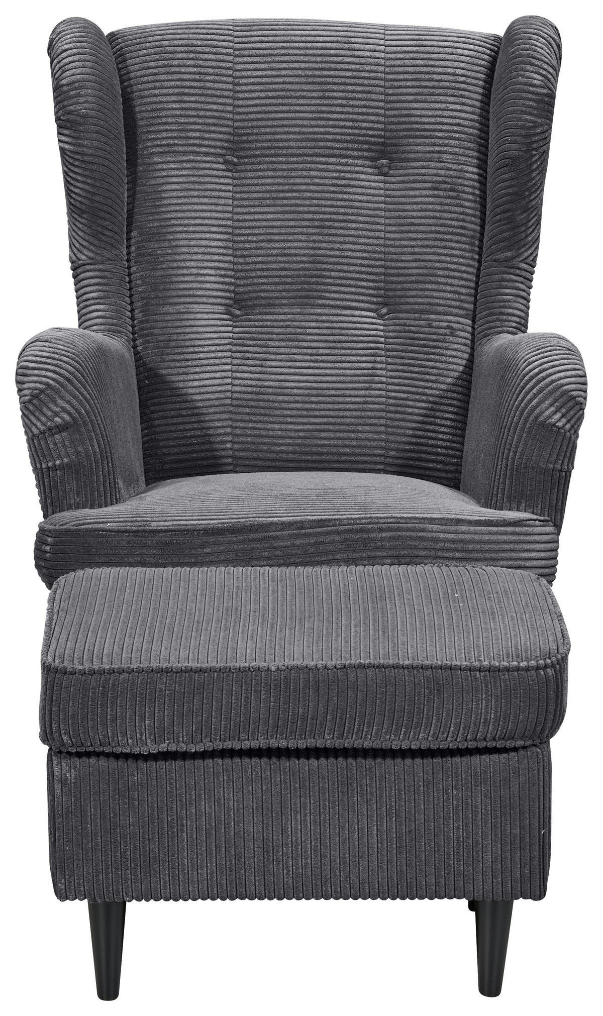 OHRENSESSEL in Cord Dunkelgrau  - Dunkelgrau/Schwarz, Basics, Holz/Textil (78/102/98cm) - MID.YOU