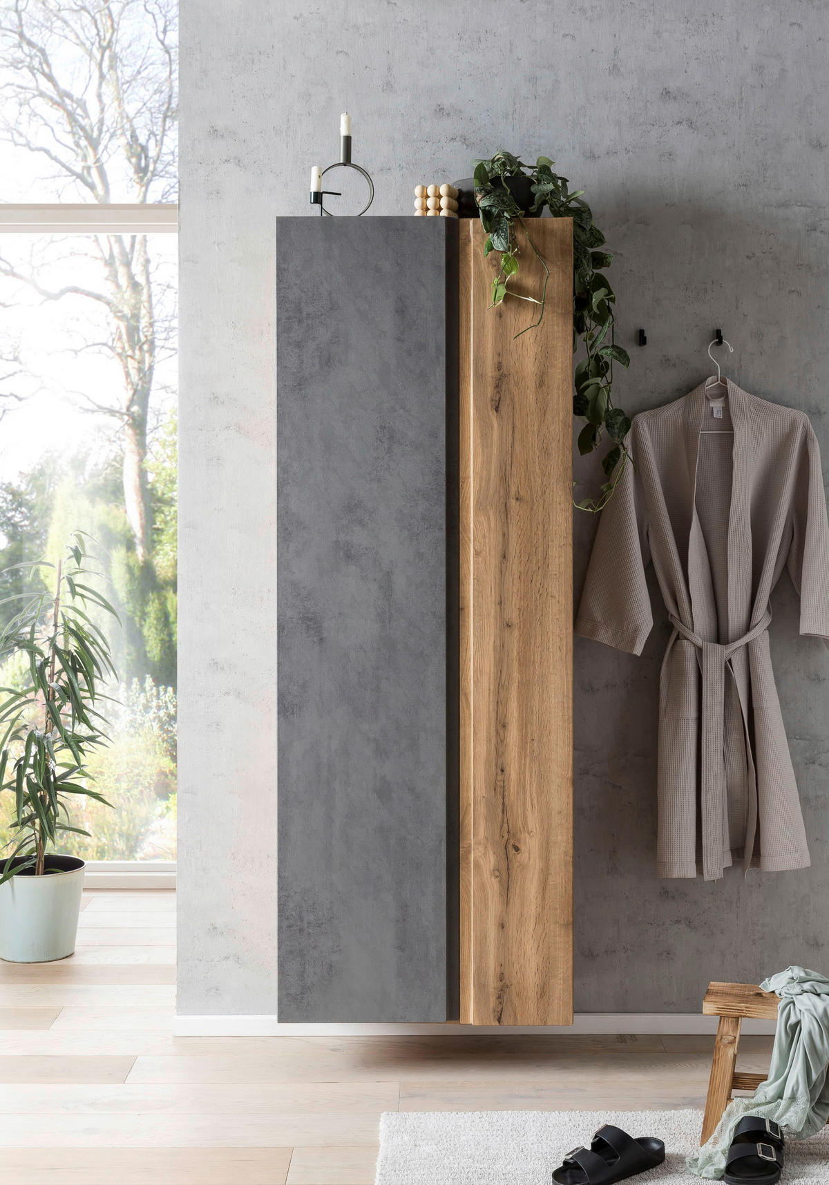 HÖGSKÅP  - ek Wotan/ljusgrå, Modern, trämaterial (65/180/35cm) - Held