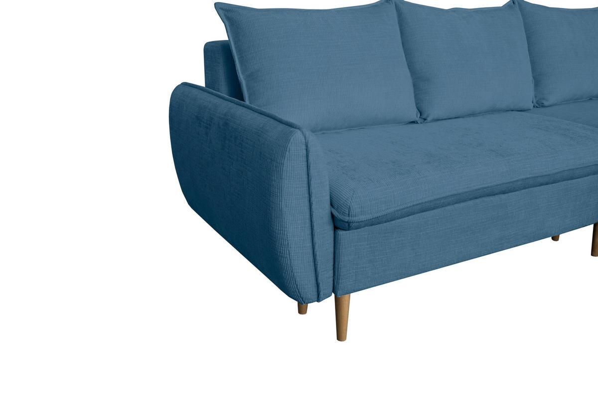 ECKSOFA Blau Chenille  - Blau/Buchefarben, KONVENTIONELL, Holz/Textil (244/163cm) - Carryhome