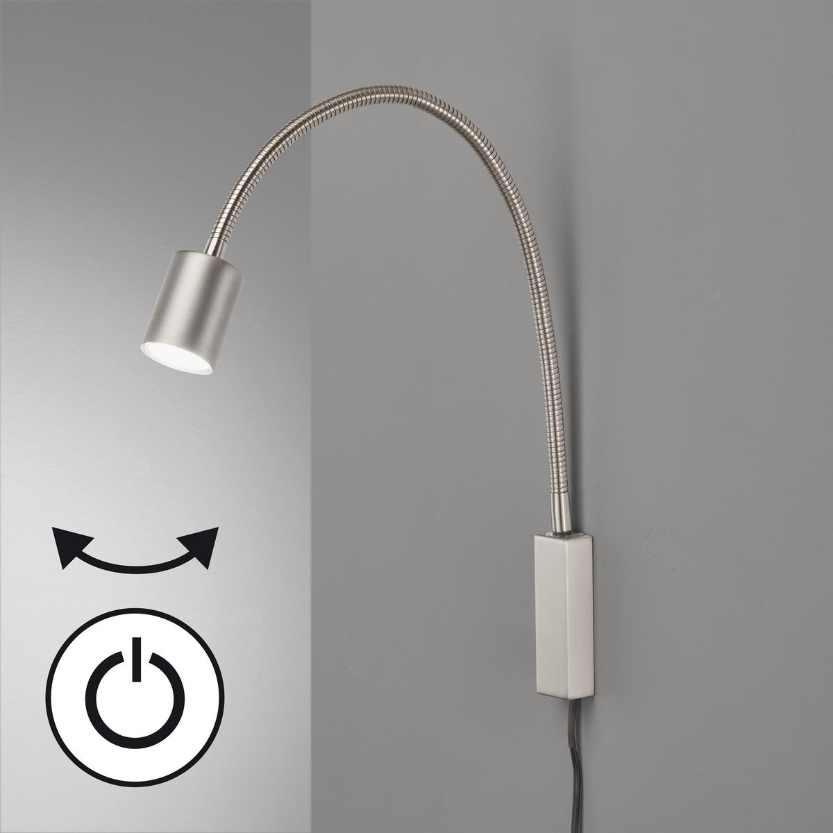 LED VÄGGLAMPA Justi 6/52 cm   - nickelfärgad, Klassisk, metall (6/52cm) - Fischer & Honsel