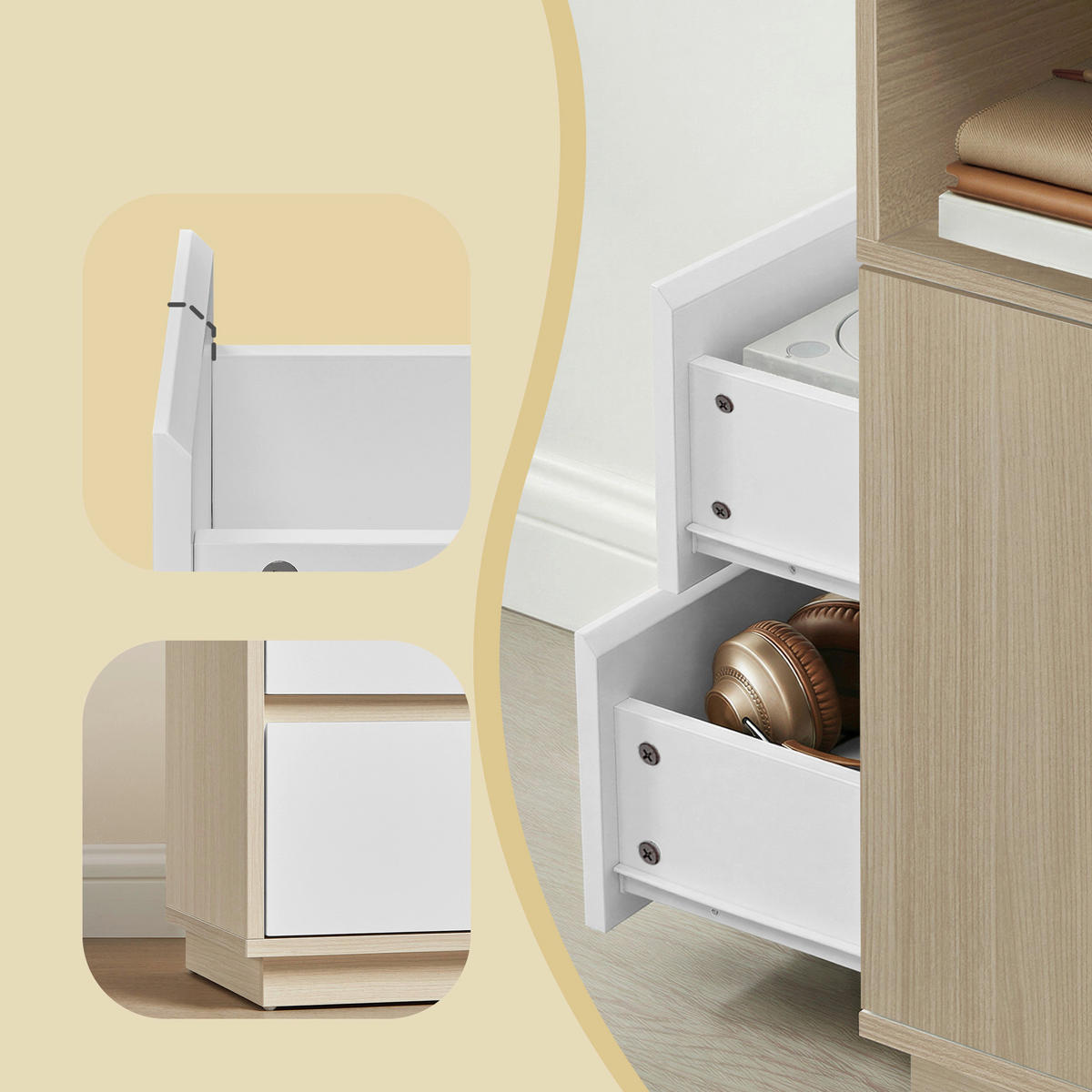 NACHTSCHRANKSET 25/65/30 cm  - Hellbraun/Weiß, KONVENTIONELL, Holzwerkstoff (25/65/30cm) - Boxxx