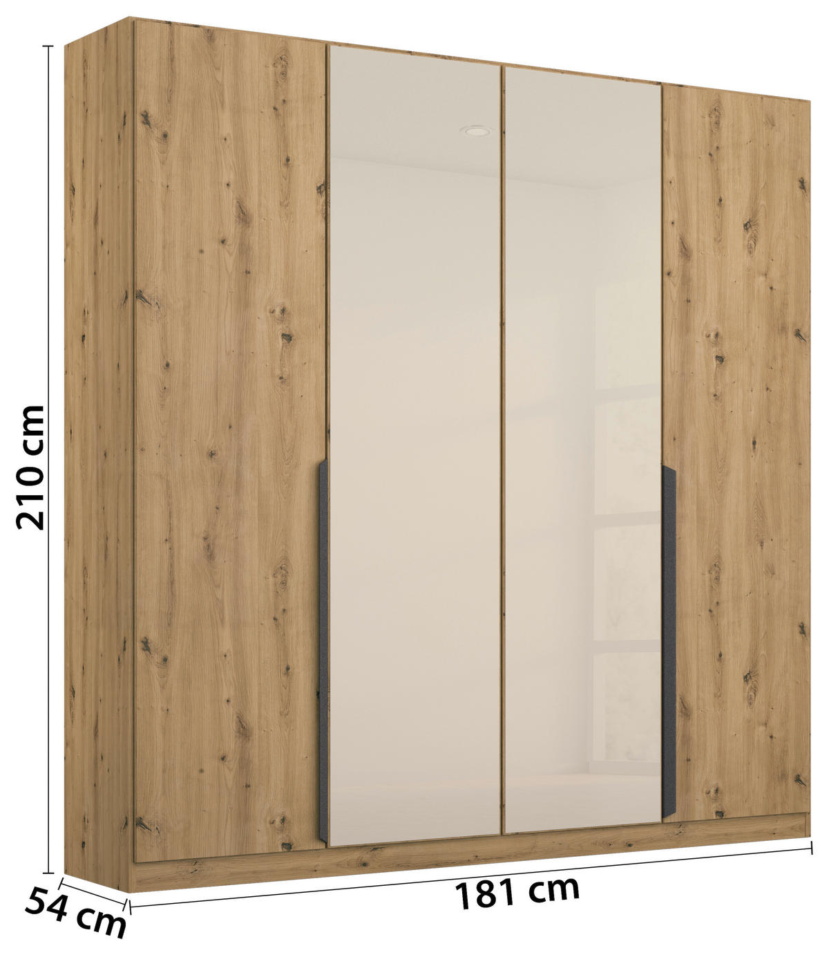 DREHTÜRENSCHRANK in Champagner, Eiche Artisan  - Champagner/Eiche Artisan, Modern, Glas/Holzwerkstoff (181/210/54cm) - Rauch Möbel