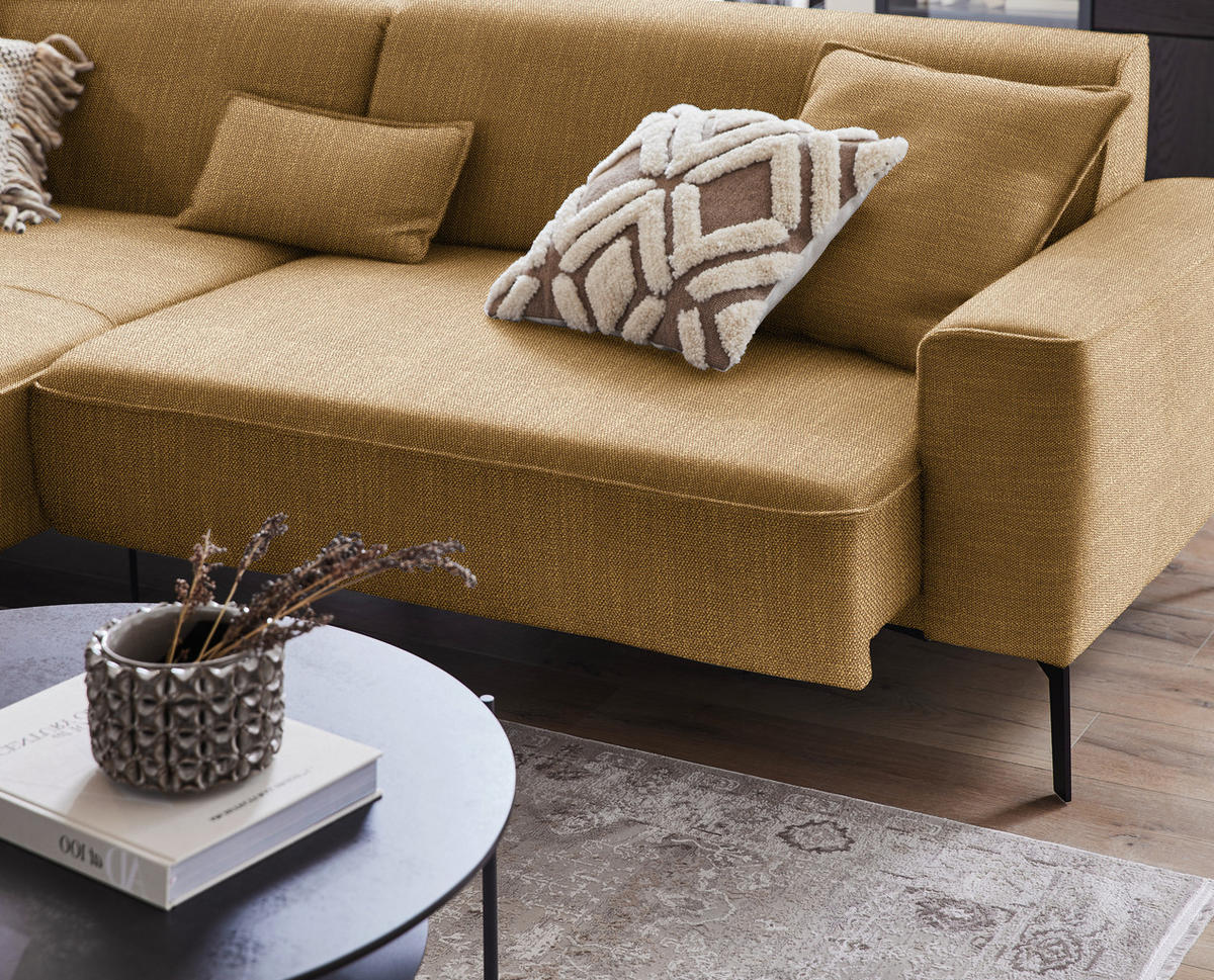 ECKSOFA in Flachgewebe Senfgelb  - Senfgelb/Schwarz, Design, Textil/Metall (190/285cm) - Johann Jakob