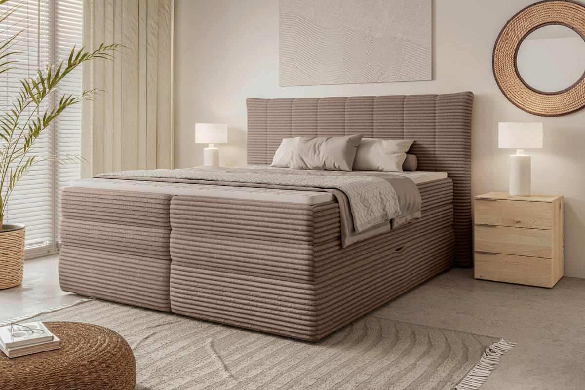 BOXSPRINGBETT 180/200 cm  in Hellbraun  - Hellbraun/Schwarz, Design, Kunststoff/Textil (180/200cm) - Chameo