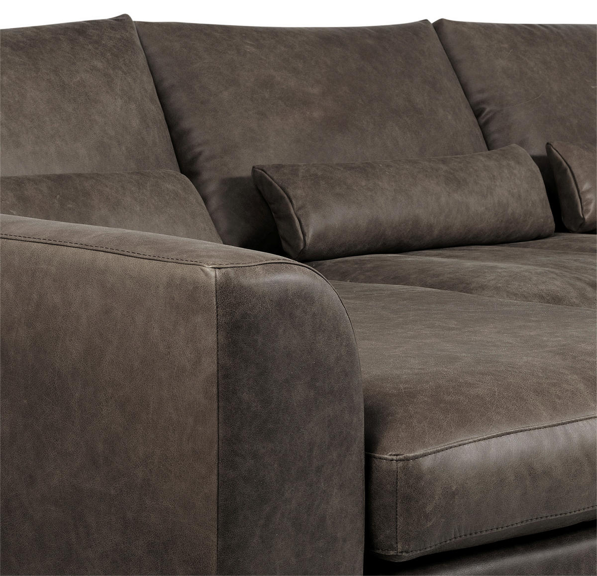 ECKSOFA in Echtleder Fango  - Fango/Schwarz, Design, Leder/Metall (172/313cm) - Livetastic